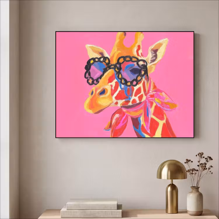Giraf - Roze - Bril - Sjaal Textielframe - compleet frame klein -sfeer2