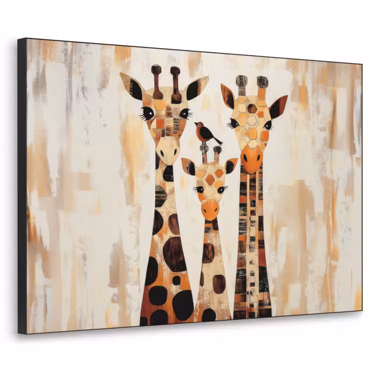 Giraffen - Cartoon - Crème Textielframe - compleet frame klein -3d