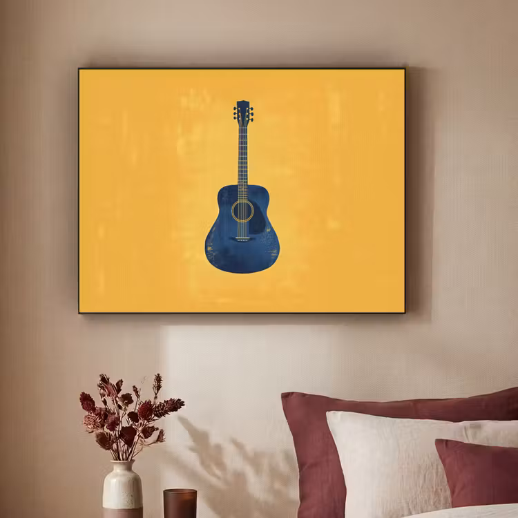 Gitaar - Akoestisch - Geel - Minimalistisch Textielframe - compleet frame klein -sfeer1