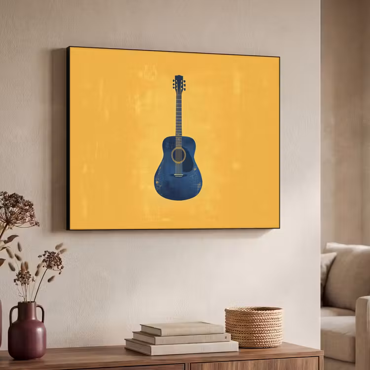 Gitaar - Akoestisch - Geel - Minimalistisch Textielframe zwart klein -sfeer3
