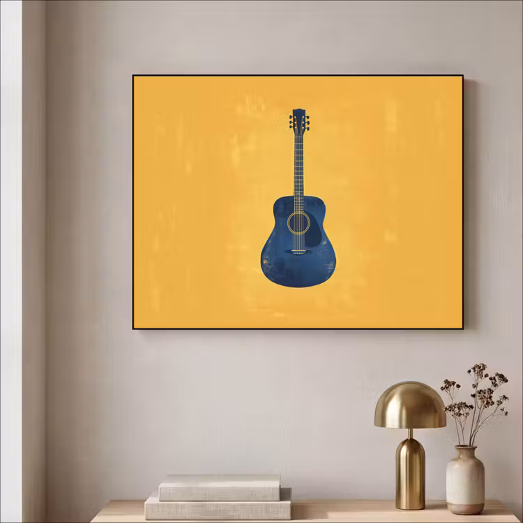 Gitaar - Akoestisch - Geel - Minimalistisch Textielframe - compleet frame klein -sfeer2