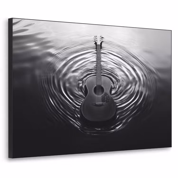 Gitaar - Hout - Water Textielframe zwart klein -3d