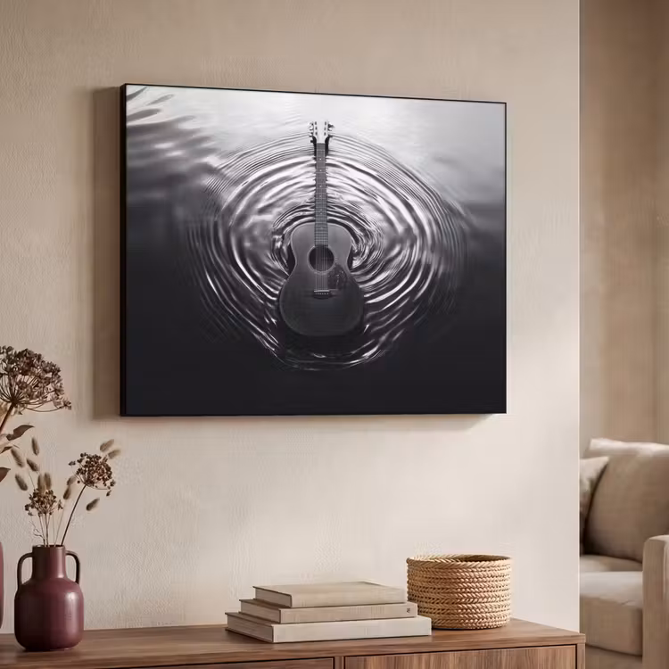 Gitaar - Hout - Water Textielframe - compleet frame klein -sfeer3