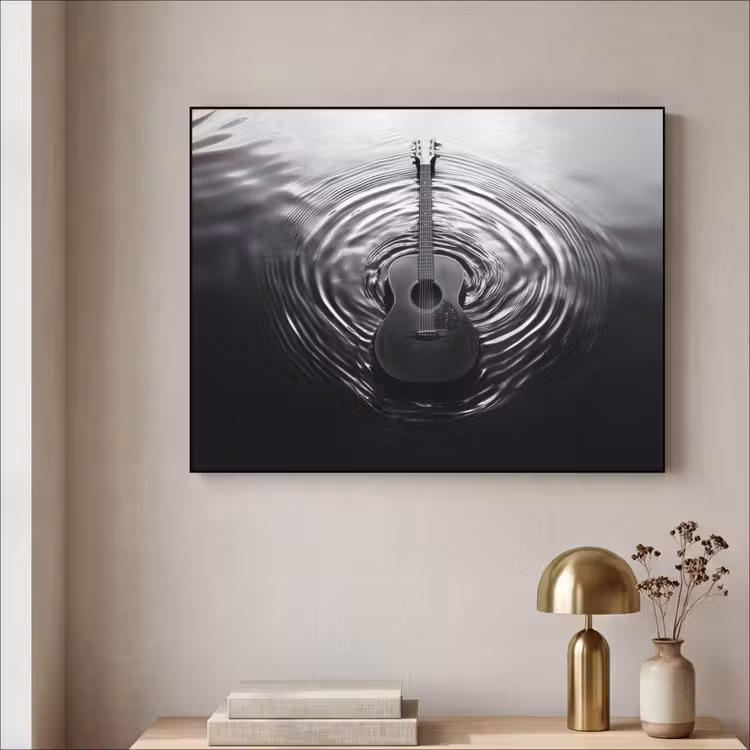 Gitaar - Hout - Water Textielframe zwart klein -sfeer2