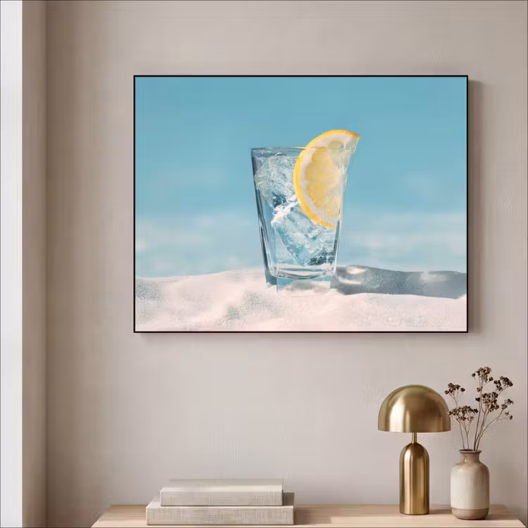 Glas - ijsblokjes - Citroen Textielframe zwart klein -sfeer2