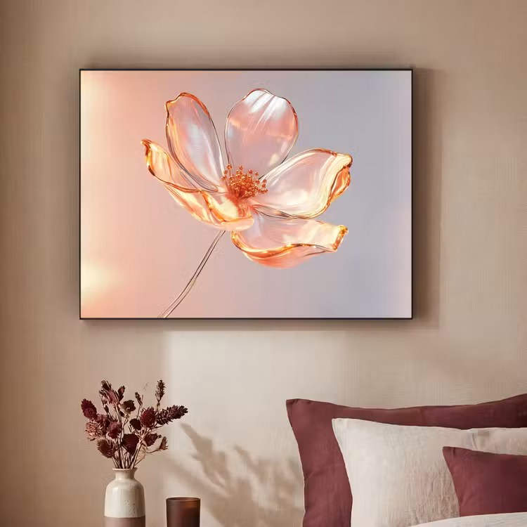 Glazen - Bloem - Roze Textielframe zwart klein -sfeer1
