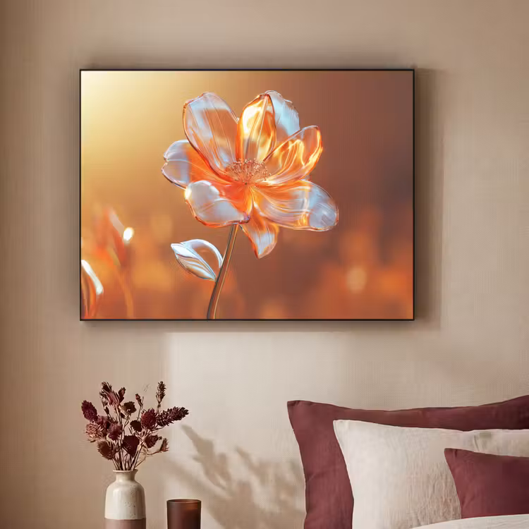 Glazen - Bloem - Zonlicht Textielframe zwart klein -sfeer1