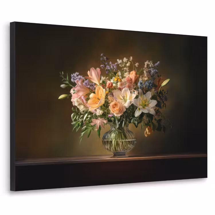 Glazen - Bloemen - Boeket - Kleuren Textielframe zwart klein -3d