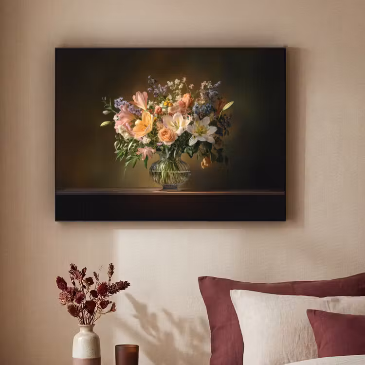 Glazen - Bloemen - Boeket - Kleuren Textielframe - compleet frame klein -sfeer1