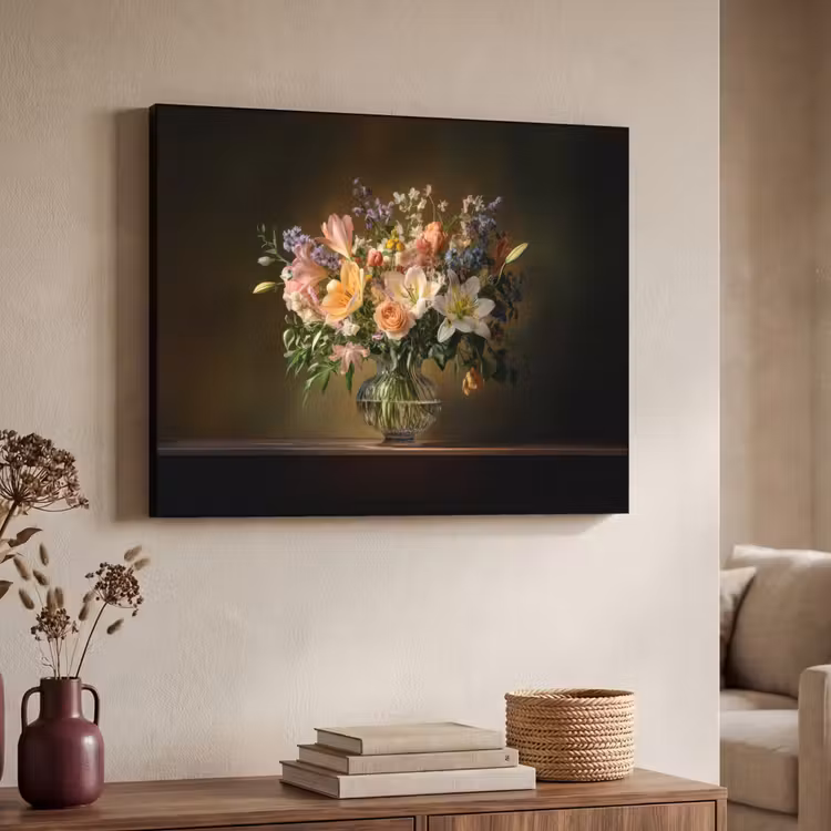 Glazen - Bloemen - Boeket - Kleuren Textielframe - compleet frame klein -sfeer3