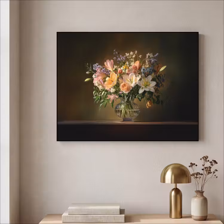 Glazen - Bloemen - Boeket - Kleuren Textielframe zwart klein -sfeer2