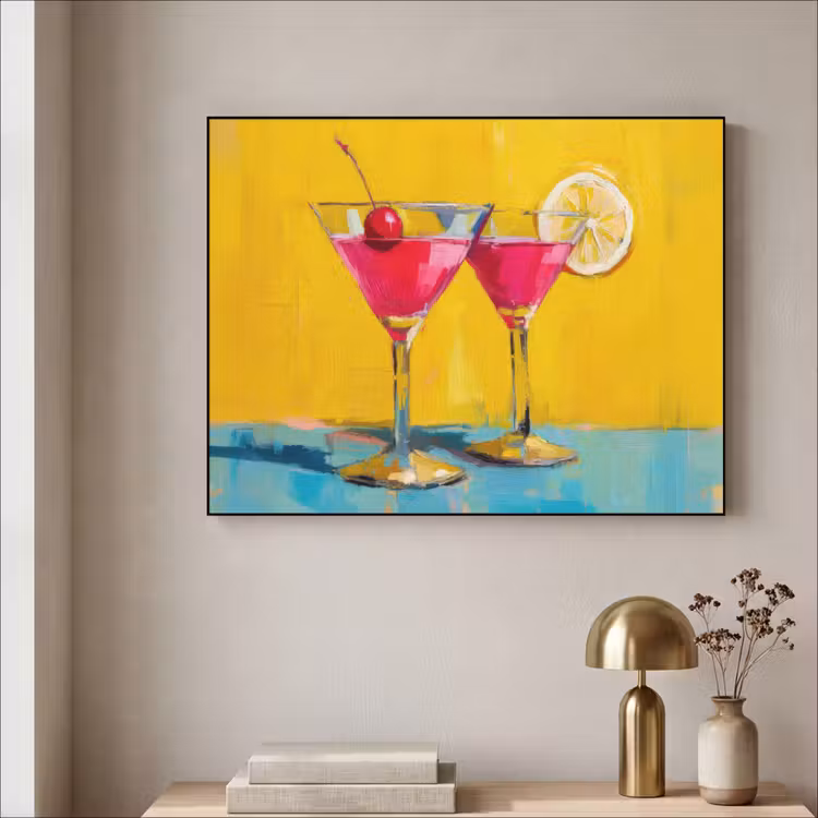 Glazen - Cocktail - Citroen - Kers Textielframe zwart klein -sfeer2