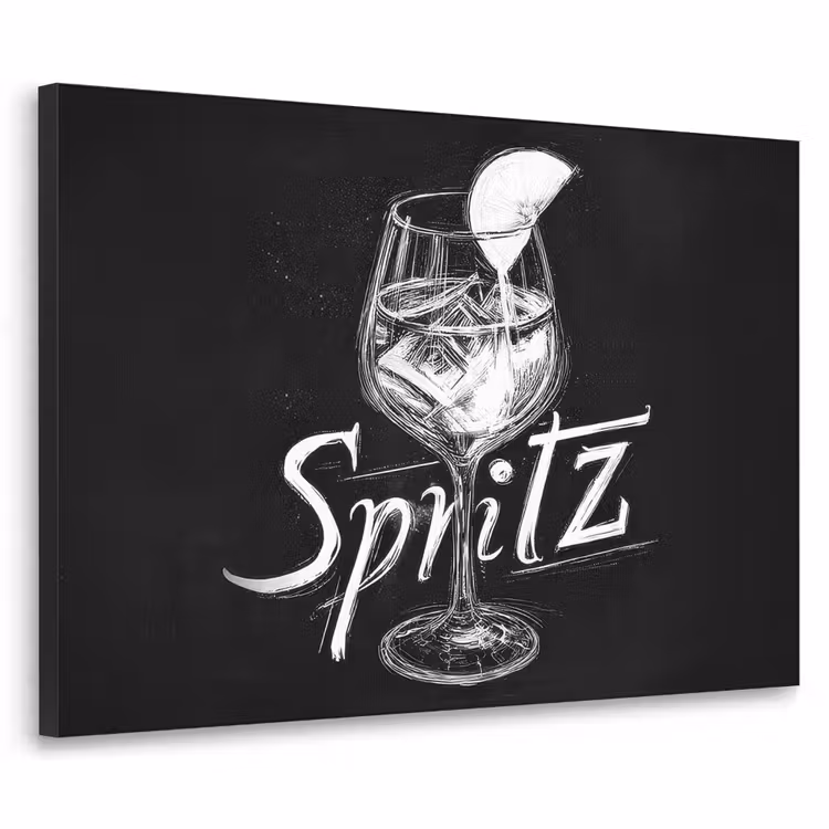 Glas spritz - Krijtletters - Ijsblokjes - Citroen Textielframe zwart klein -3d