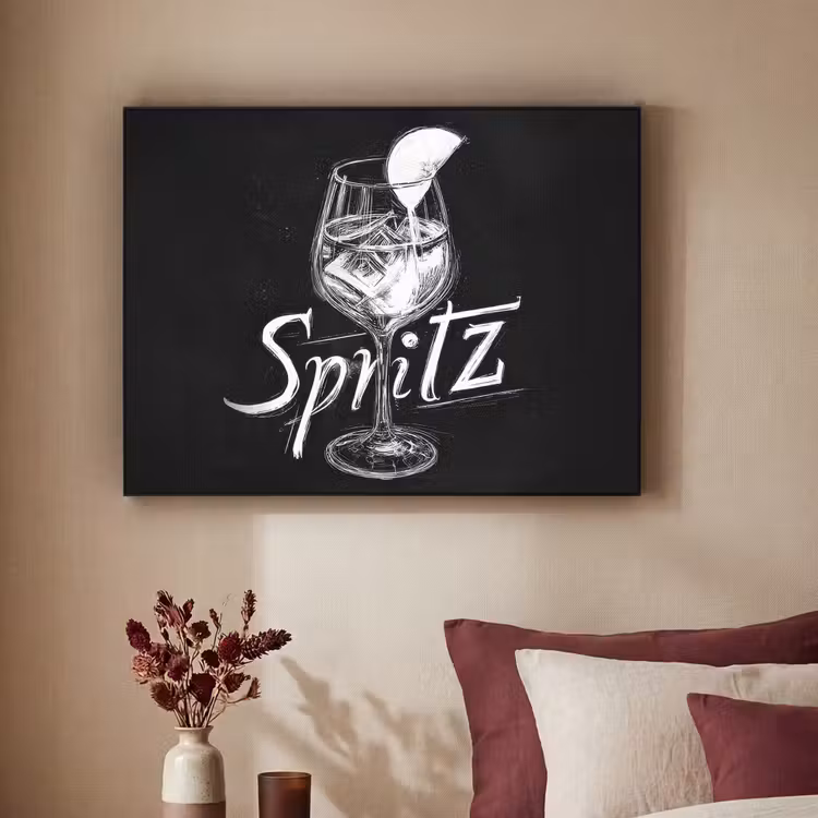 Glas spritz - Krijtletters - Ijsblokjes - Citroen Textielframe zwart klein -sfeer1