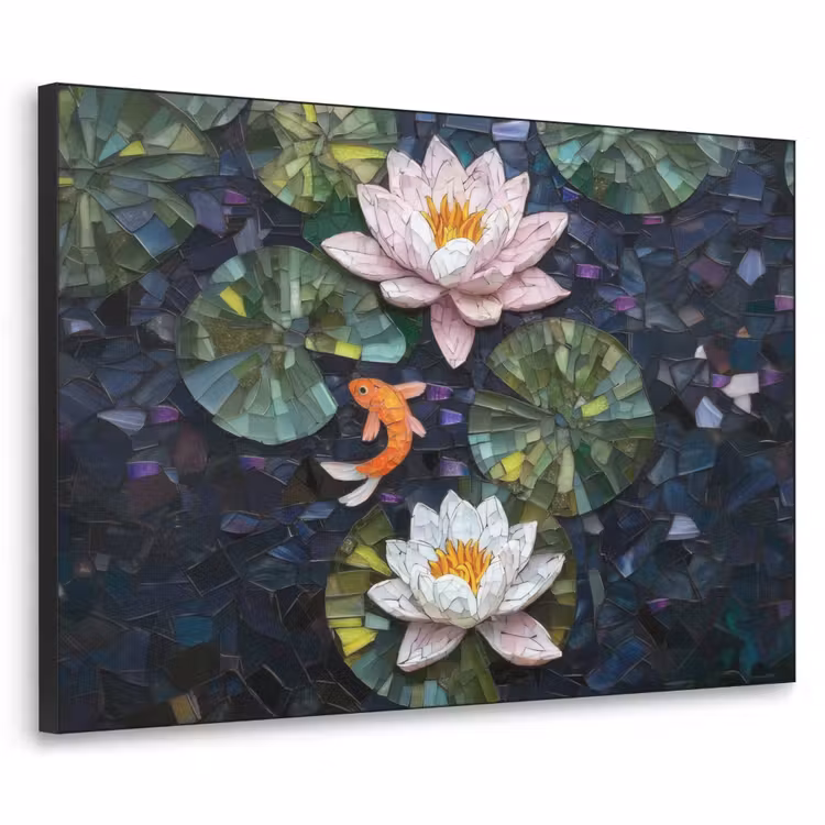 Glasstukjes - Leliebladeren - Vis - Oranje Textielframe zwart klein -3d