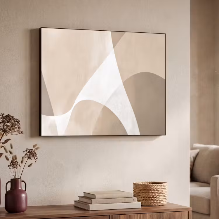 Vloeiende vlakken - Harmonieus - Golvend Textielframe zwart klein -sfeer3
