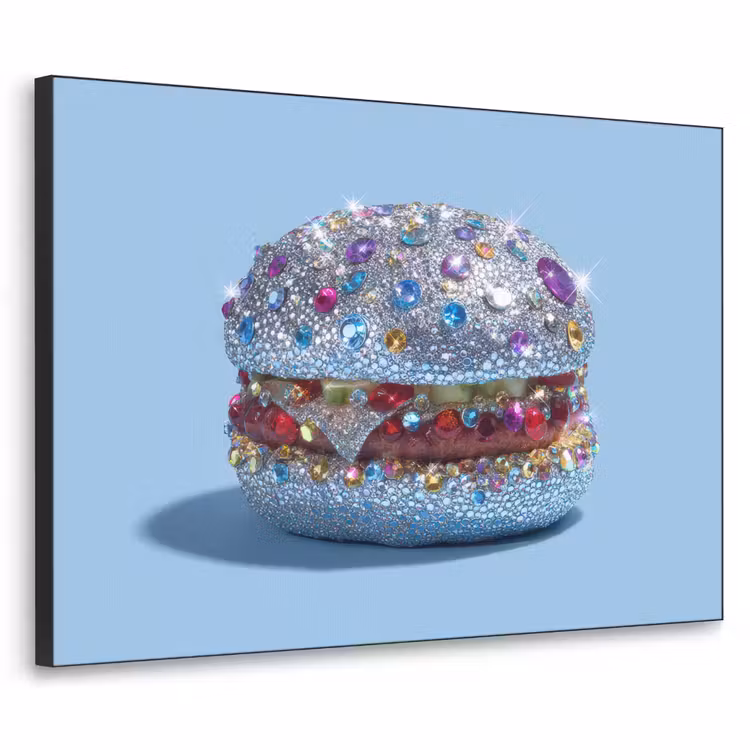 Glitters - Hamburger - Blauw Textielframe - compleet frame klein -3d