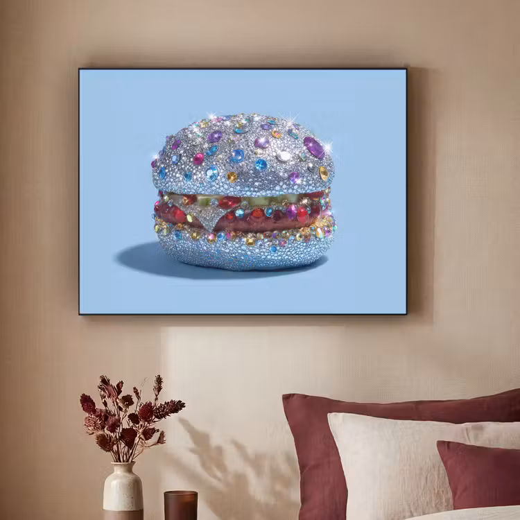 Glitters - Hamburger - Blauw Textielframe zwart klein -sfeer1
