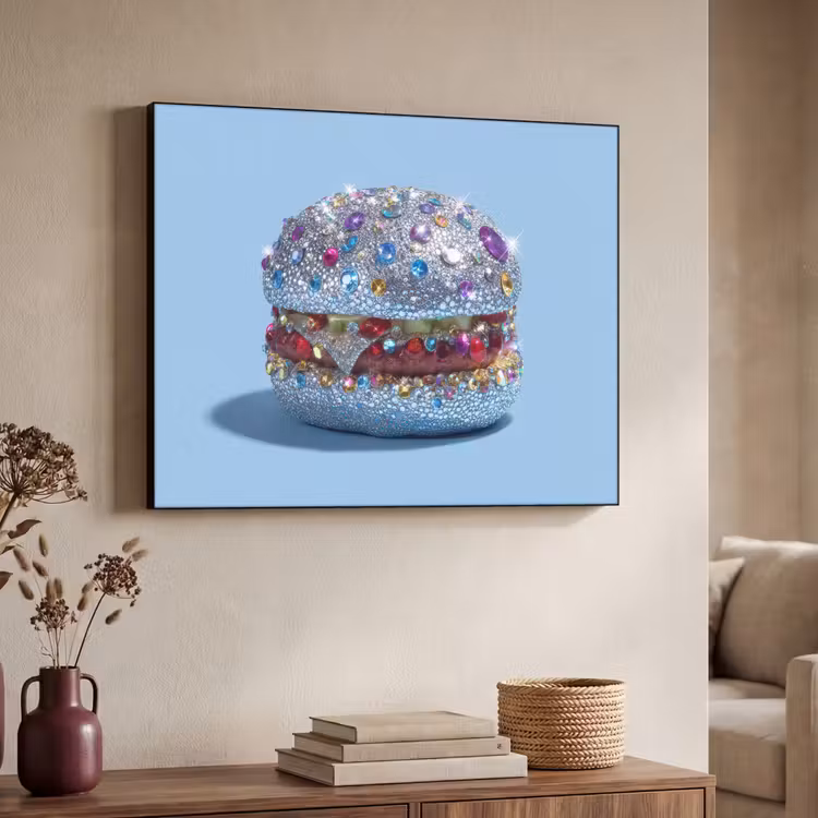 Glitters - Hamburger - Blauw Textielframe - compleet frame klein -sfeer3