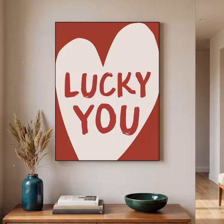 Lucky - Hart - Rood Textielframe zwart klein -sfeer1