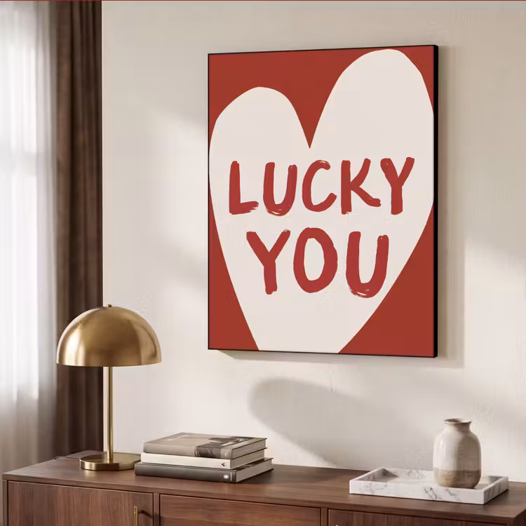 Lucky - Hart - Rood Textielframe zwart klein -sfeer3