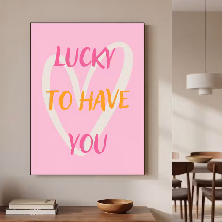 Lucky - Love - Valentijn - Roze Textielframe zwart klein -sfeer2