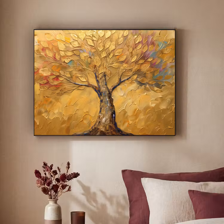 Goud - Boom - Abstract - Modern Textielframe zwart klein -sfeer1