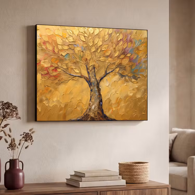 Goud - Boom - Abstract - Modern Textielframe zwart klein -sfeer3