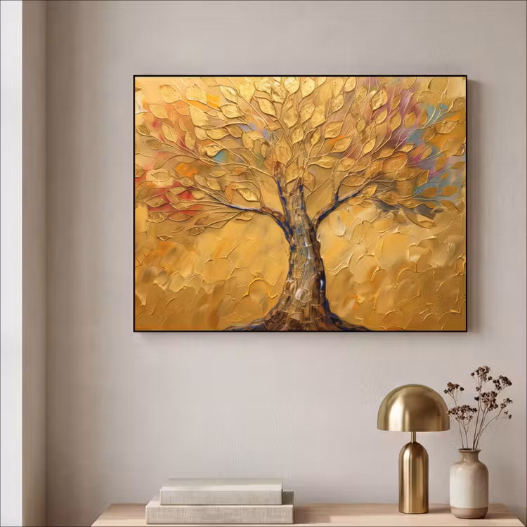 Goud - Boom - Abstract - Modern Textielframe zwart klein -sfeer2