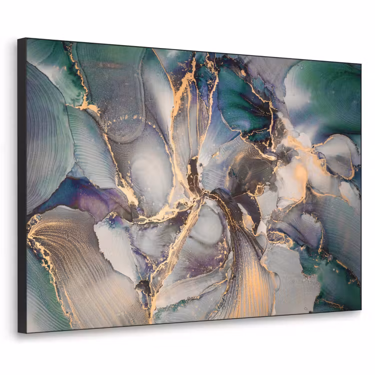 Goud - Blauw - Marmer Textielframe zwart klein -3d