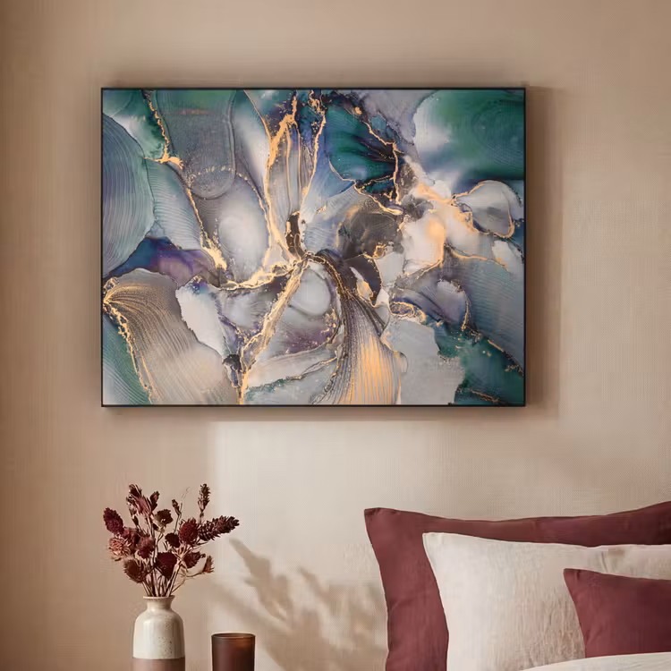 Goud - Blauw - Marmer Textielframe zwart klein -sfeer1