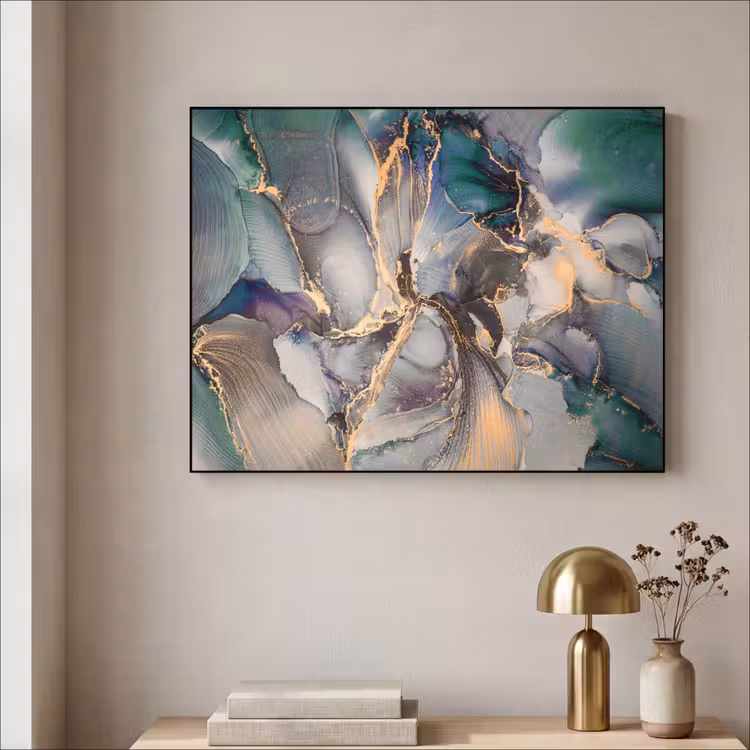 Goud - Blauw - Marmer Textielframe zwart klein -sfeer2