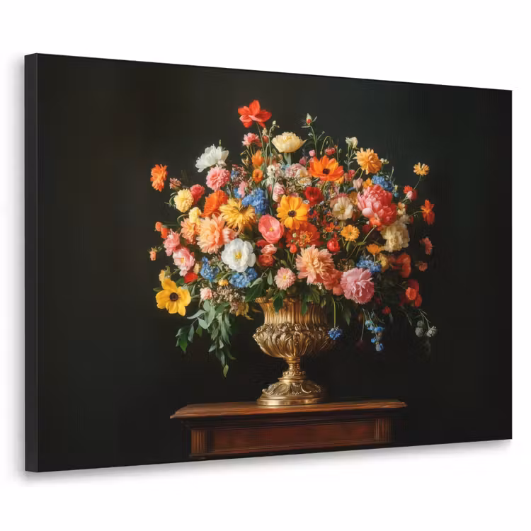 Goud - Bloemen - Kleuren - Vaas Textielframe zwart klein -3d
