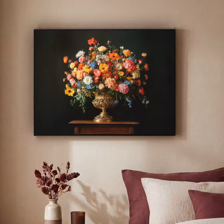 Goud - Bloemen - Kleuren - Vaas Textielframe zwart klein -sfeer1