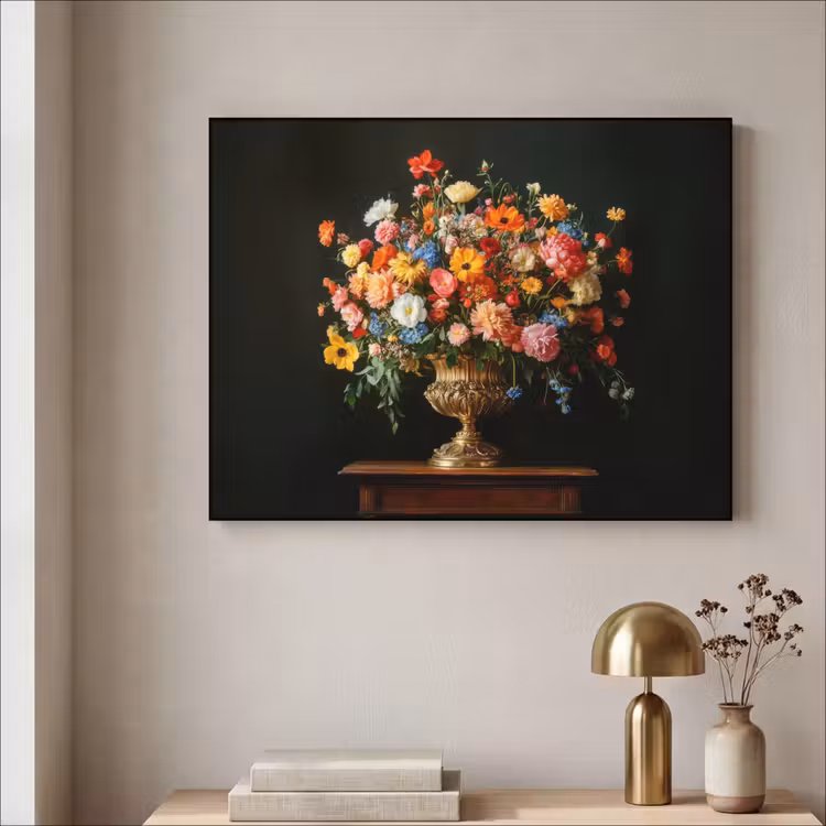 Goud - Bloemen - Kleuren - Vaas Textielframe - compleet frame klein -sfeer2