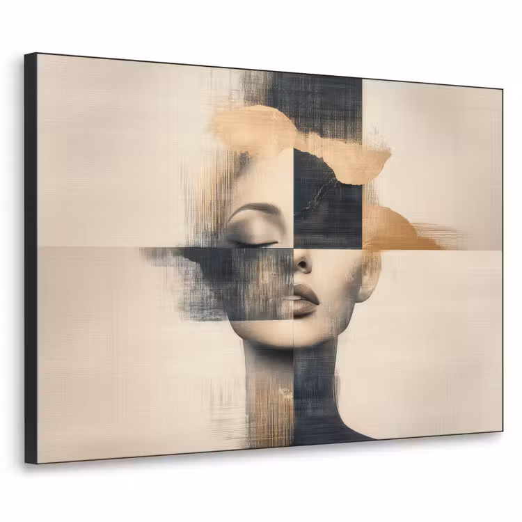 Goud - Vrouw - Rechthoeken Textielframe zwart klein -3d