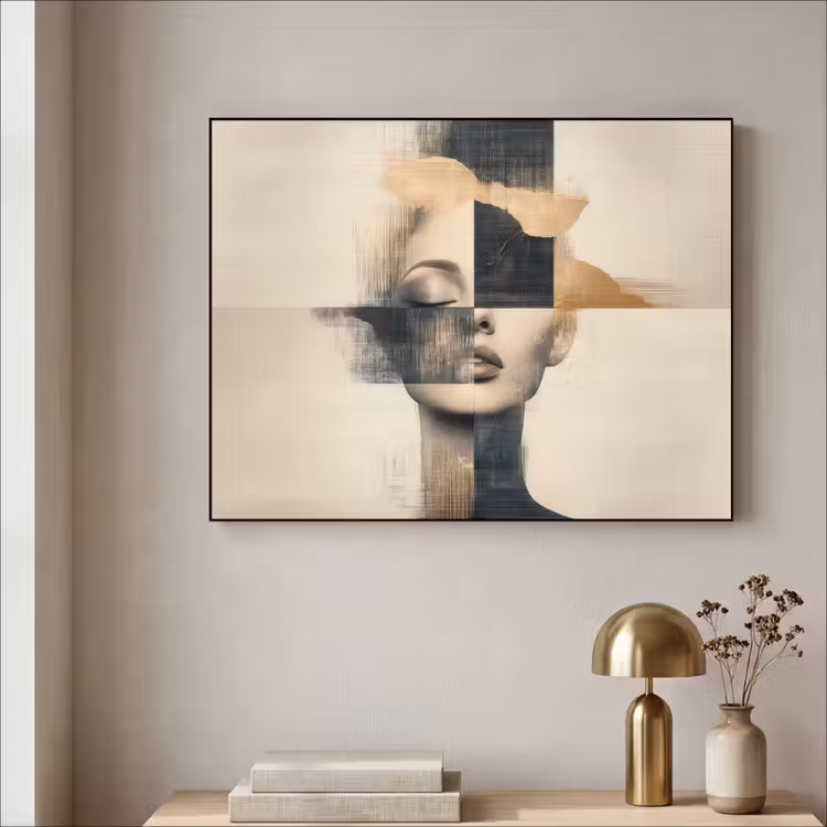 Goud - Vrouw - Rechthoeken Textielframe zwart klein -sfeer2