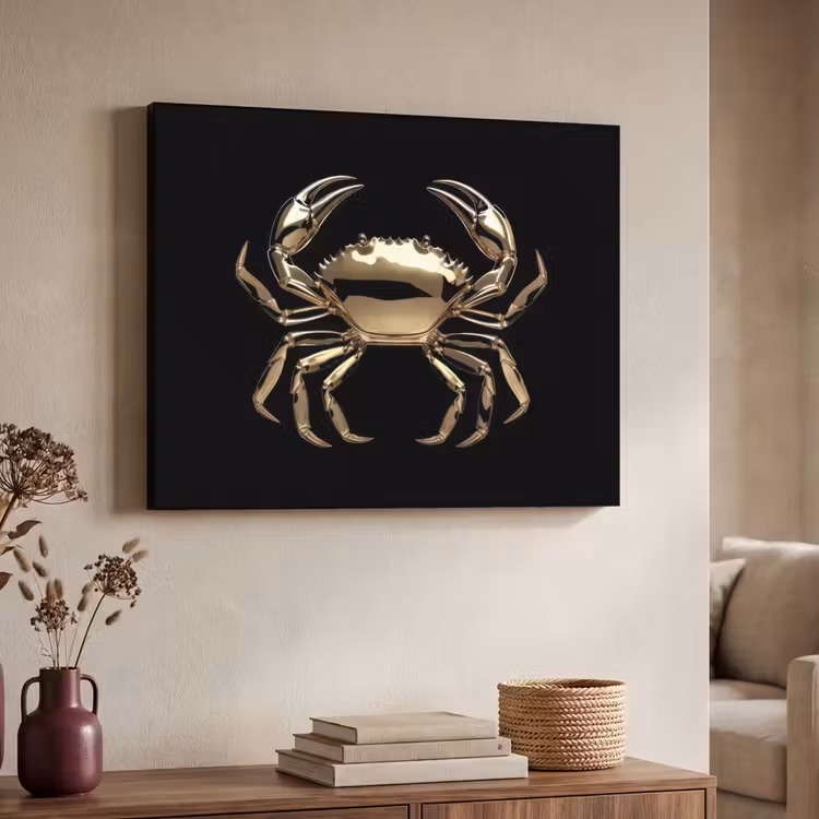 Goud - Krab - Dieren - Zwart Textielframe - compleet frame klein -sfeer3
