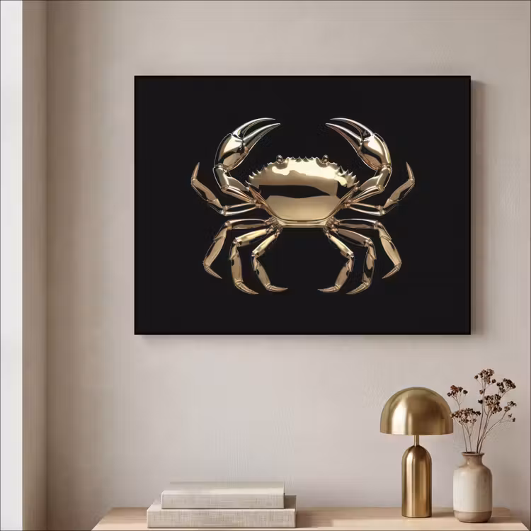 Goud - Krab - Dieren - Zwart Textielframe - compleet frame klein -sfeer2