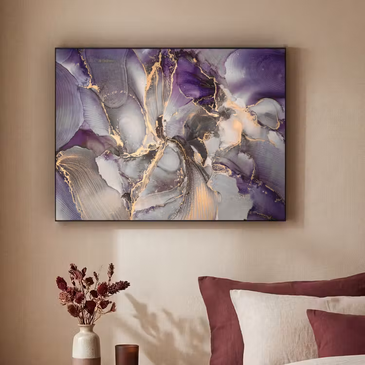 Goud - Paars - Marmer Textielframe zwart klein -sfeer1