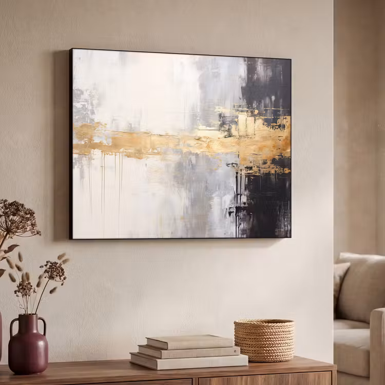 Goud - Luxe - Acryl - Kunst Textielframe zwart klein -sfeer3