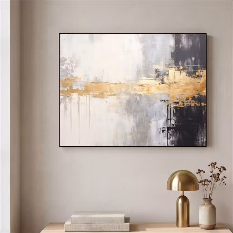 Goud - Luxe - Acryl - Kunst Textielframe zwart klein -sfeer2