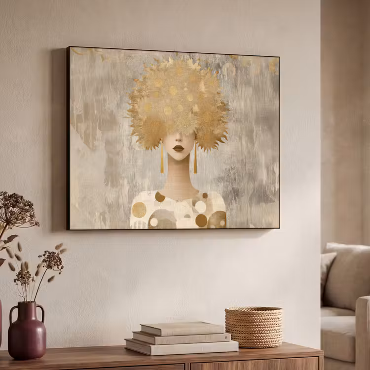 Goud - Portret - Vrouw Textielframe zwart klein -sfeer3