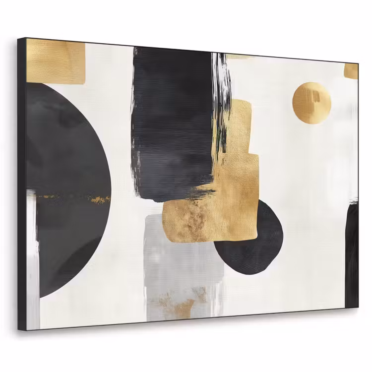 Goud - Rechthoeken - Cirkels - Abstract Textielframe zwart klein -3d