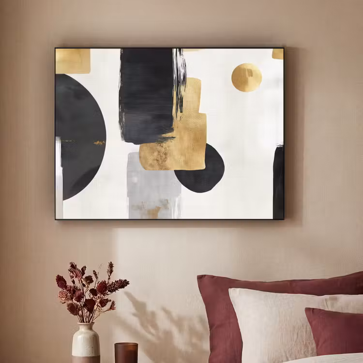 Goud - Rechthoeken - Cirkels - Abstract Textielframe - compleet frame klein -sfeer1