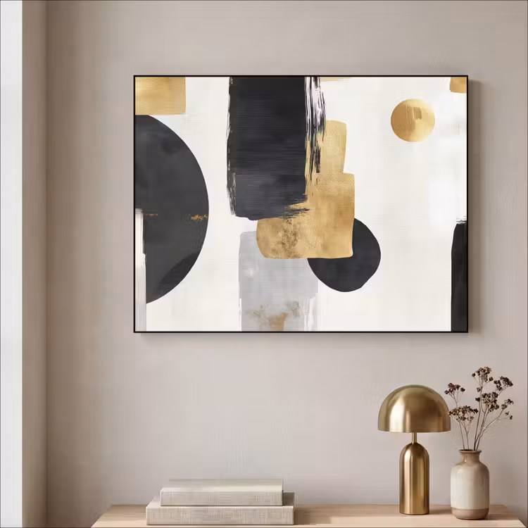 Goud - Rechthoeken - Cirkels - Abstract Textielframe zwart klein -sfeer2