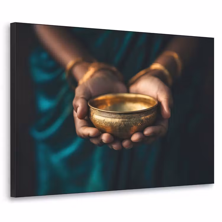 Goud - Kom - Blauw Textielframe - compleet frame klein -3d