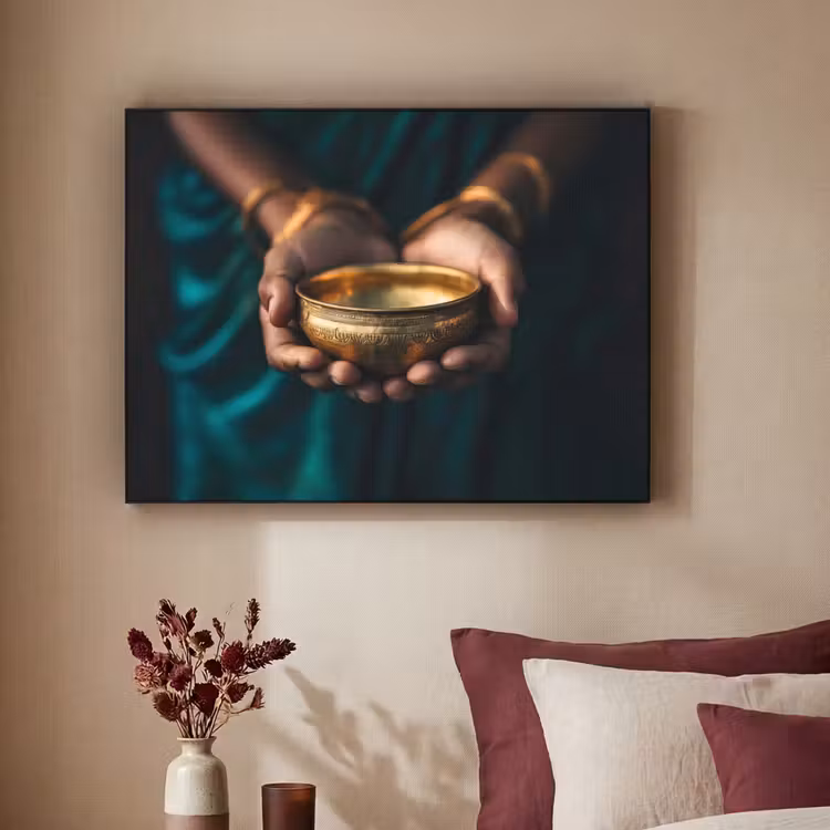 Goud - Kom - Blauw Textielframe - compleet frame klein -sfeer1
