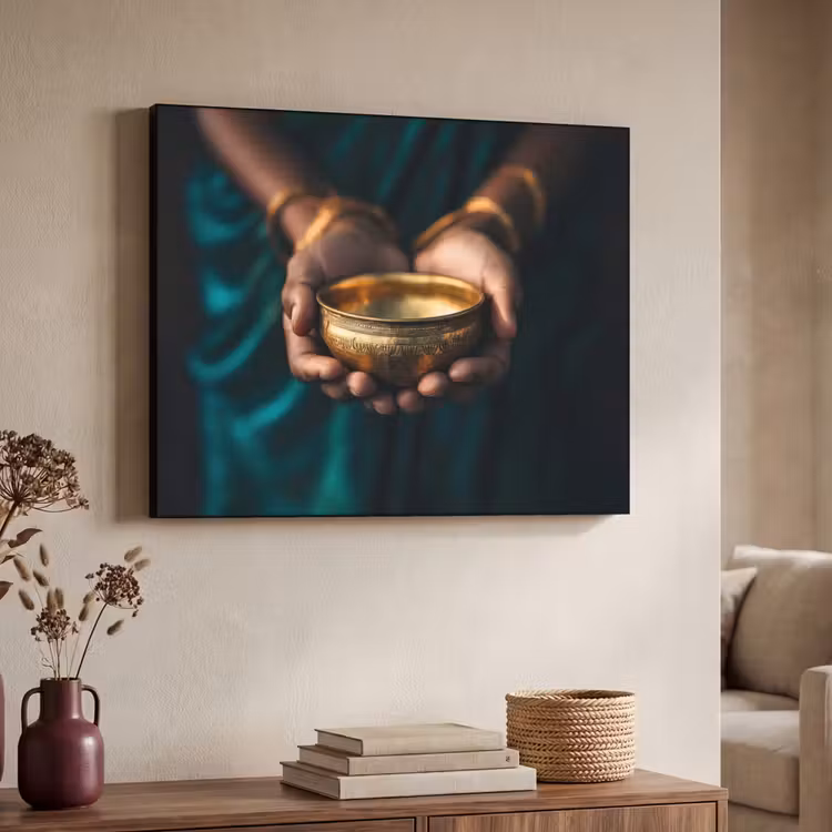 Goud - Kom - Blauw Textielframe - compleet frame klein -sfeer3
