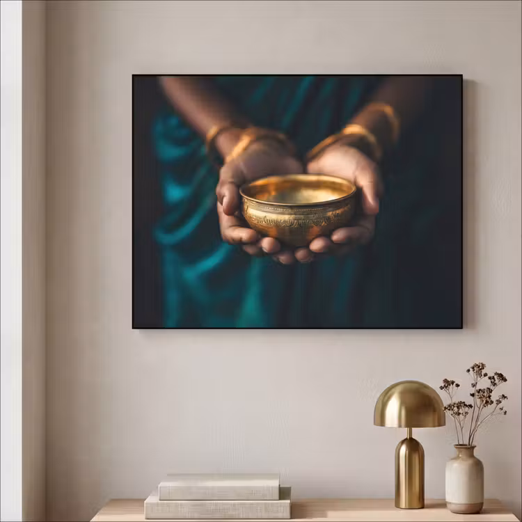Goud - Kom - Blauw Textielframe - compleet frame klein -sfeer2